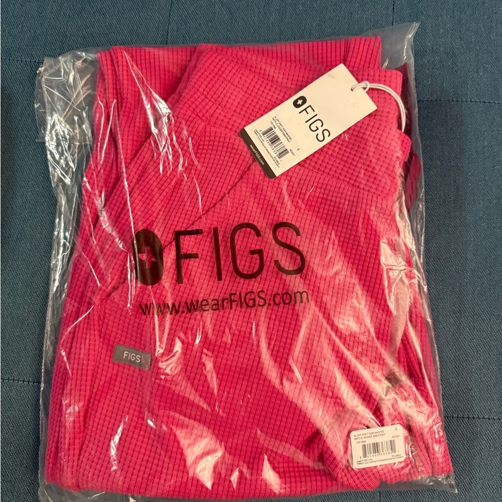 FIGS WOMENS OFF SHIFT HIGH WAISTED WAFFLE JOGGER SWEATPANTS SHOCKING PINK SMALL